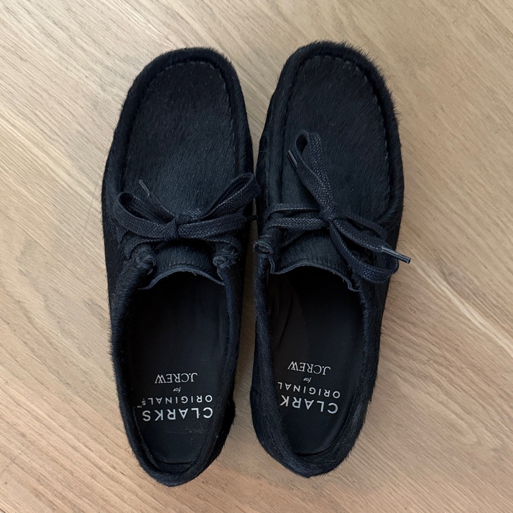 Clarks x Jcrew pony hair black Wallabees EUC worn once